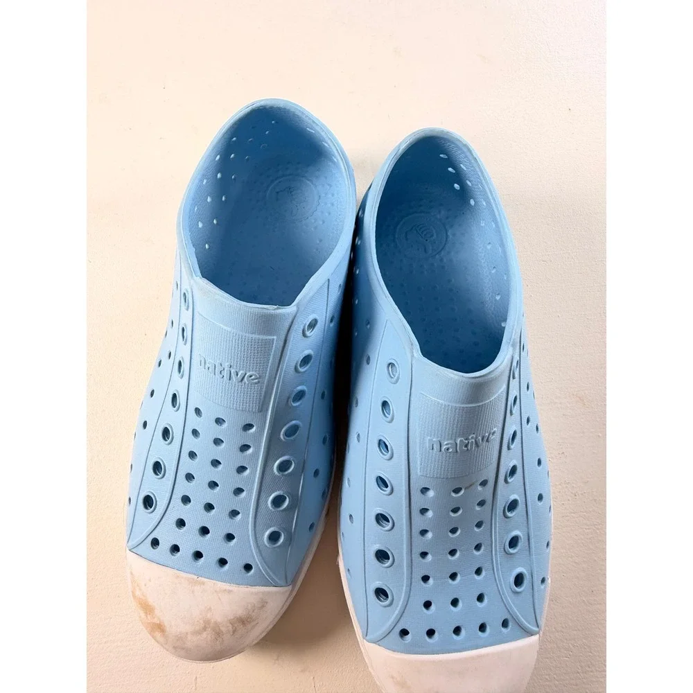 Native Jefferson Shoes Kids J2 Blue Modern Perforated Slip On Water Sneakers